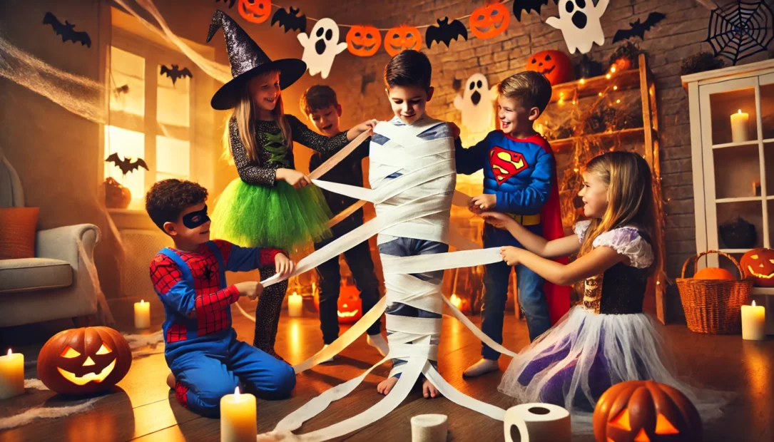 Halloween-Spiele für Zuhause: Mumien-Wickeln Halloween-Spiele für Zuhause: Mumien-Wickeln