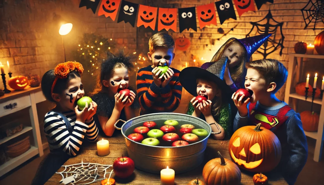 Halloween-Spiele für Zuhause: Apfeltauchen Halloween-Spiele für Zuhause: Apfeltauchen