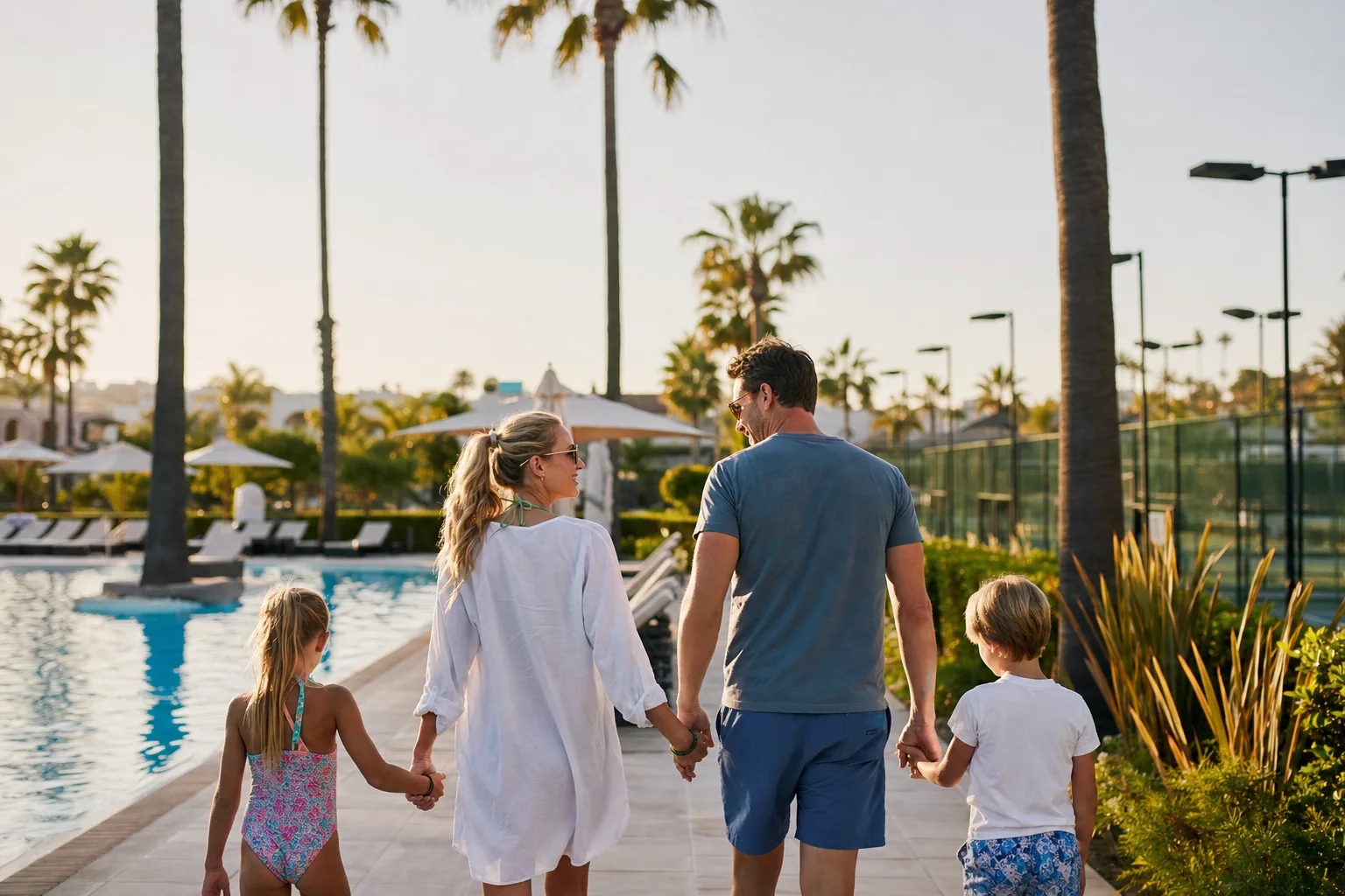 Familie an einem Clubpool im Aktivurlaub