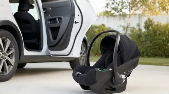 i-Size-Babyschale neben einem Auto