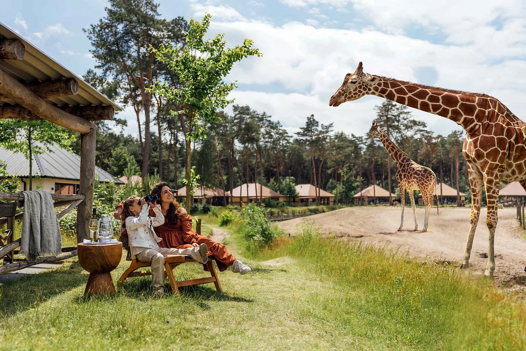 Familie an der Savanne-Lodge im Safari Resort