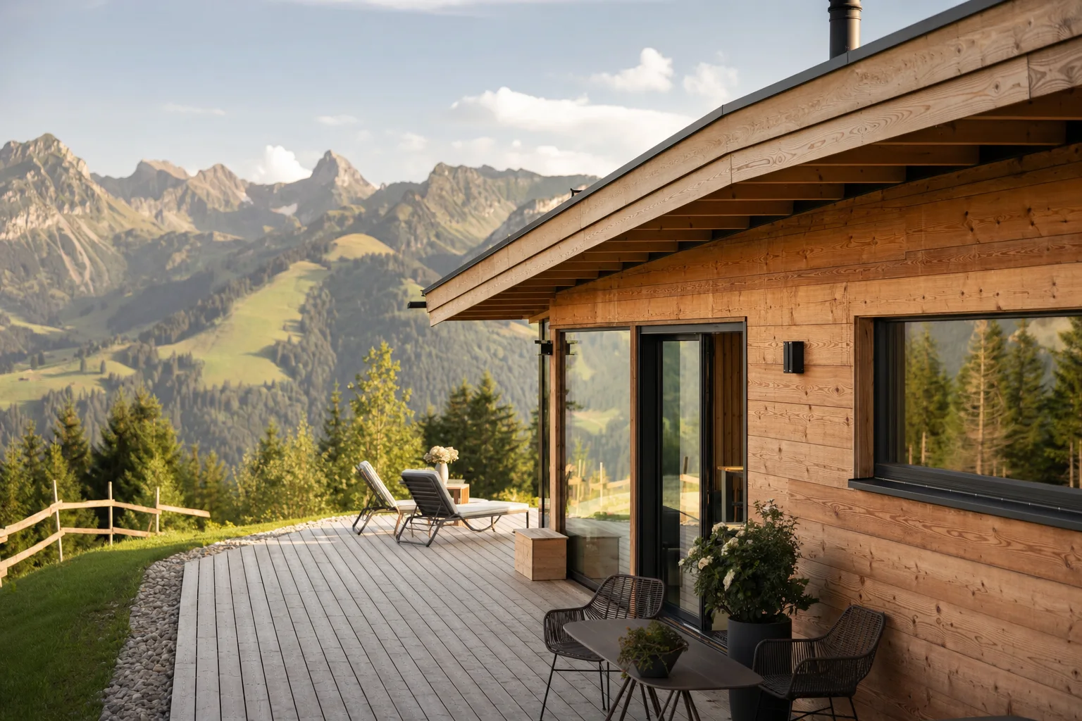 Modernes Ferienhaus vor Allgäuer Bergen