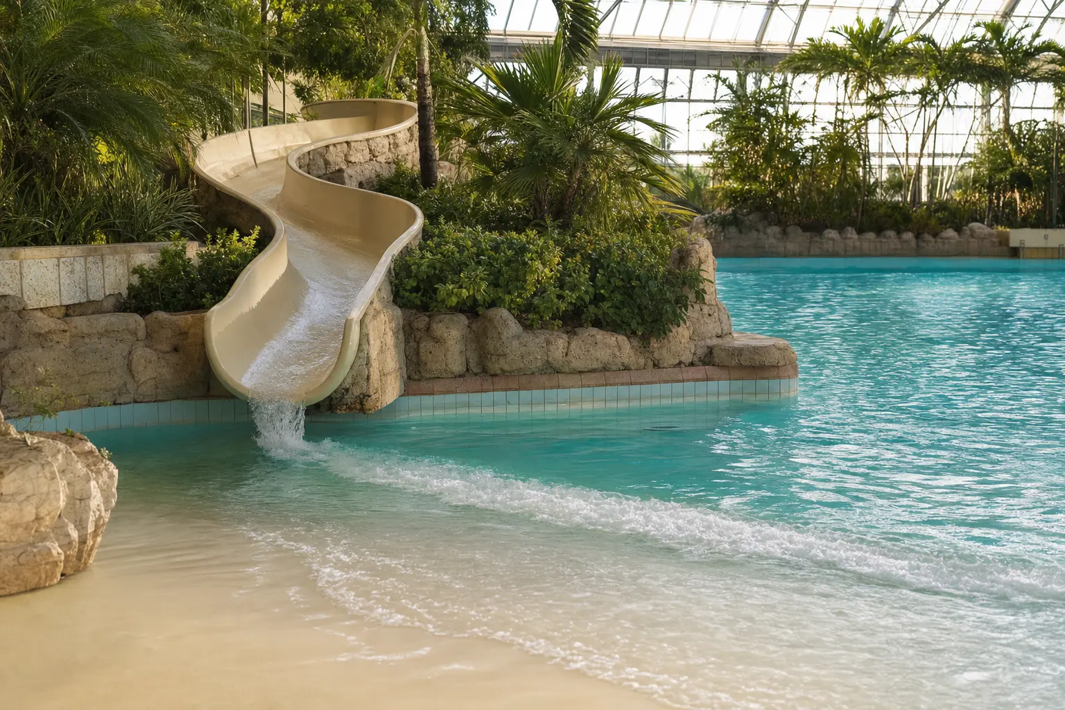 Wasserrutsche und Wellenbecken im Erlebnisbad