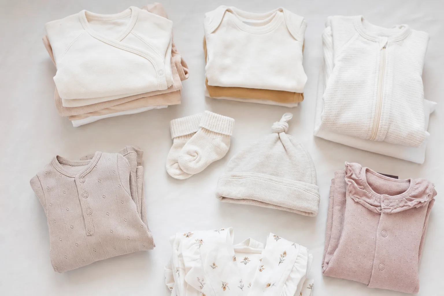 Gestapelte Babykleidung in Größe 56