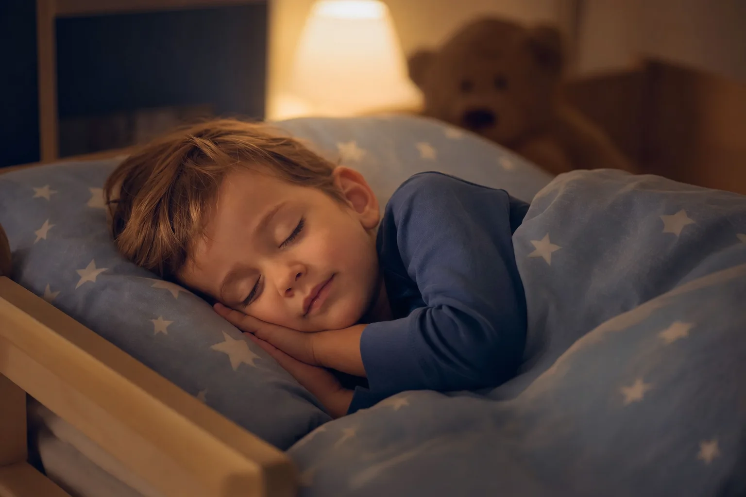 Kind schläft zufrieden im eigenen Bett