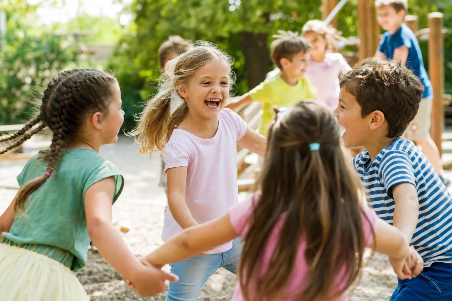 Mehrere Kinder spielen gemeinsam ein Gruppenspiel