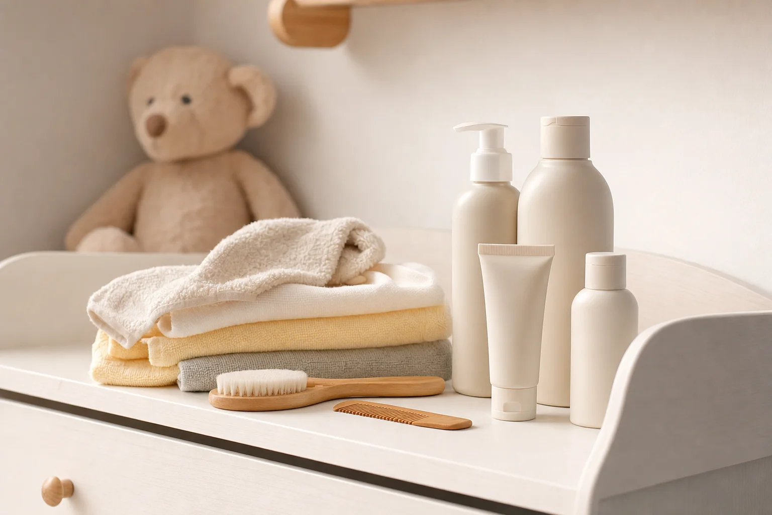 Milde Babypflegeprodukte auf der Wickelkommode