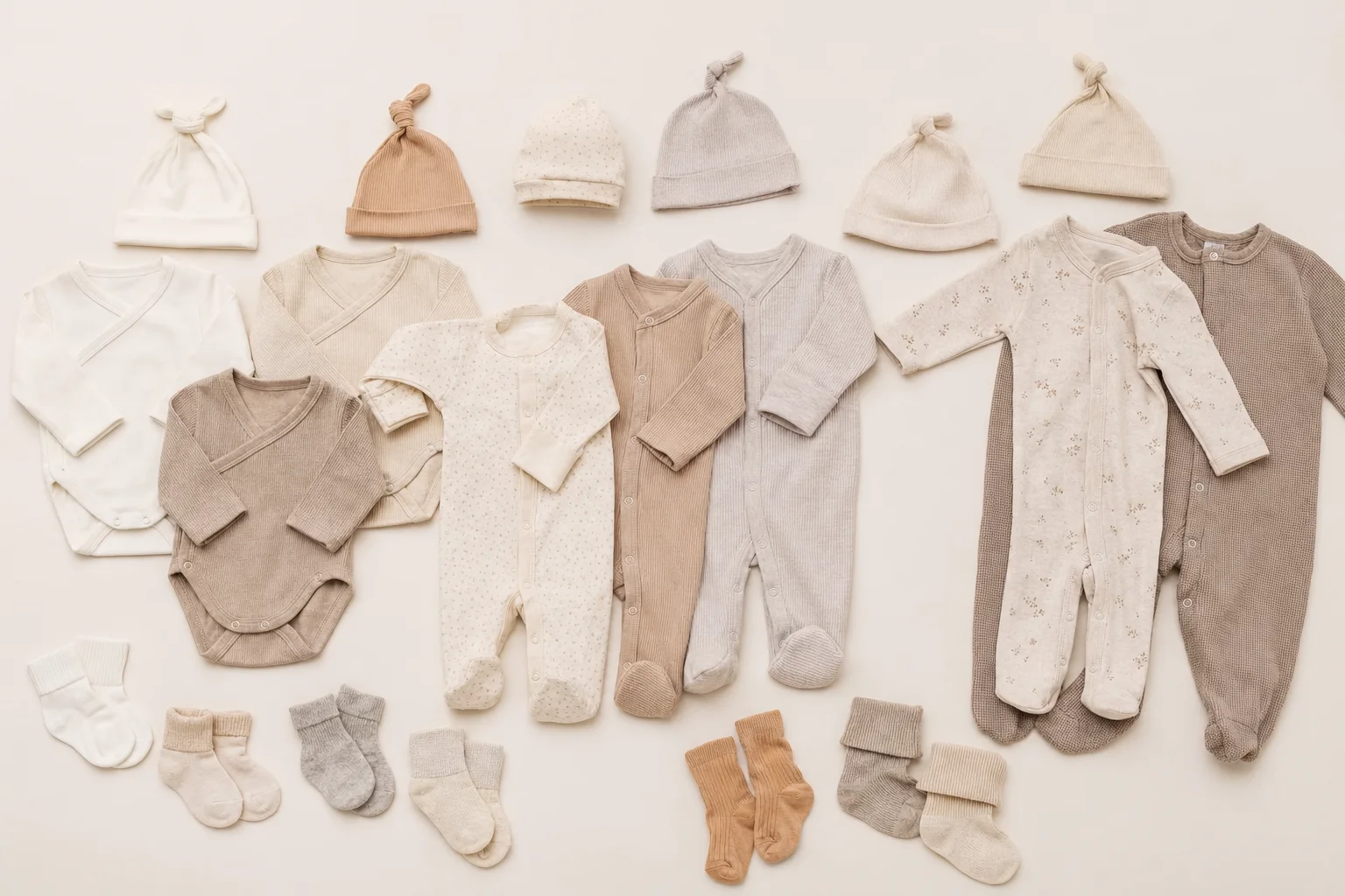 Babykleidung in verschiedenen Größen sortiert