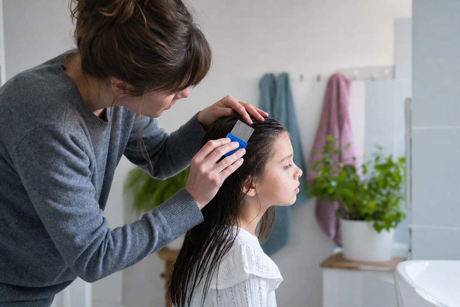 Nasses Auskämmen der Haare mit dem Läusekamm