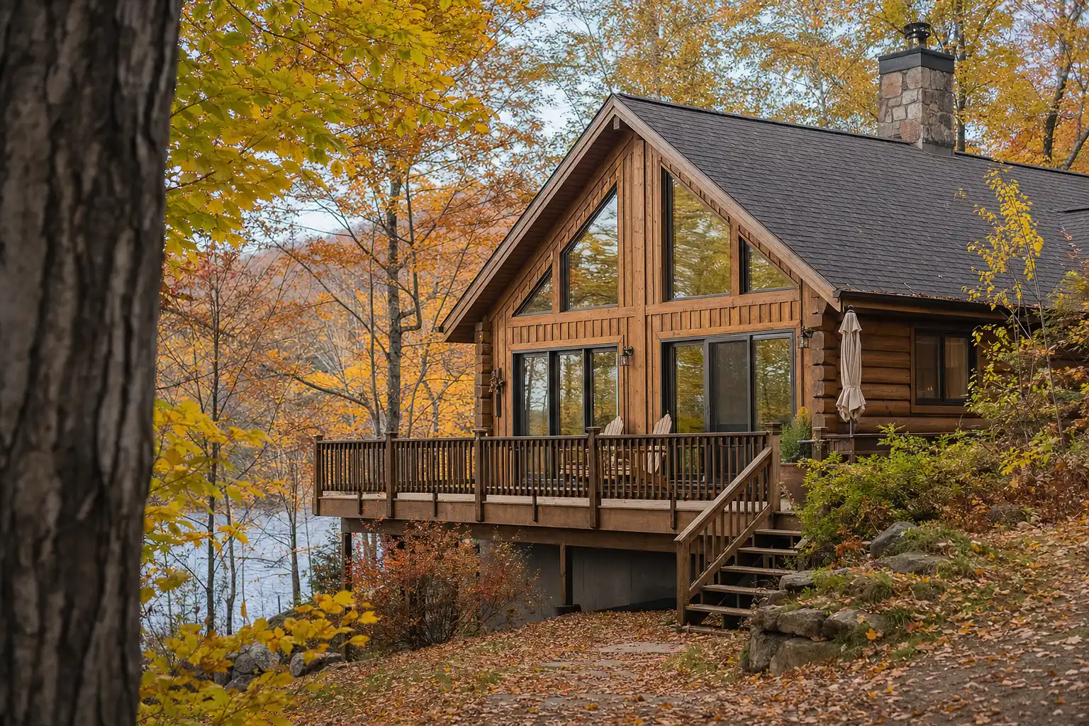 Ferienhaus im herbstlichen Wald
