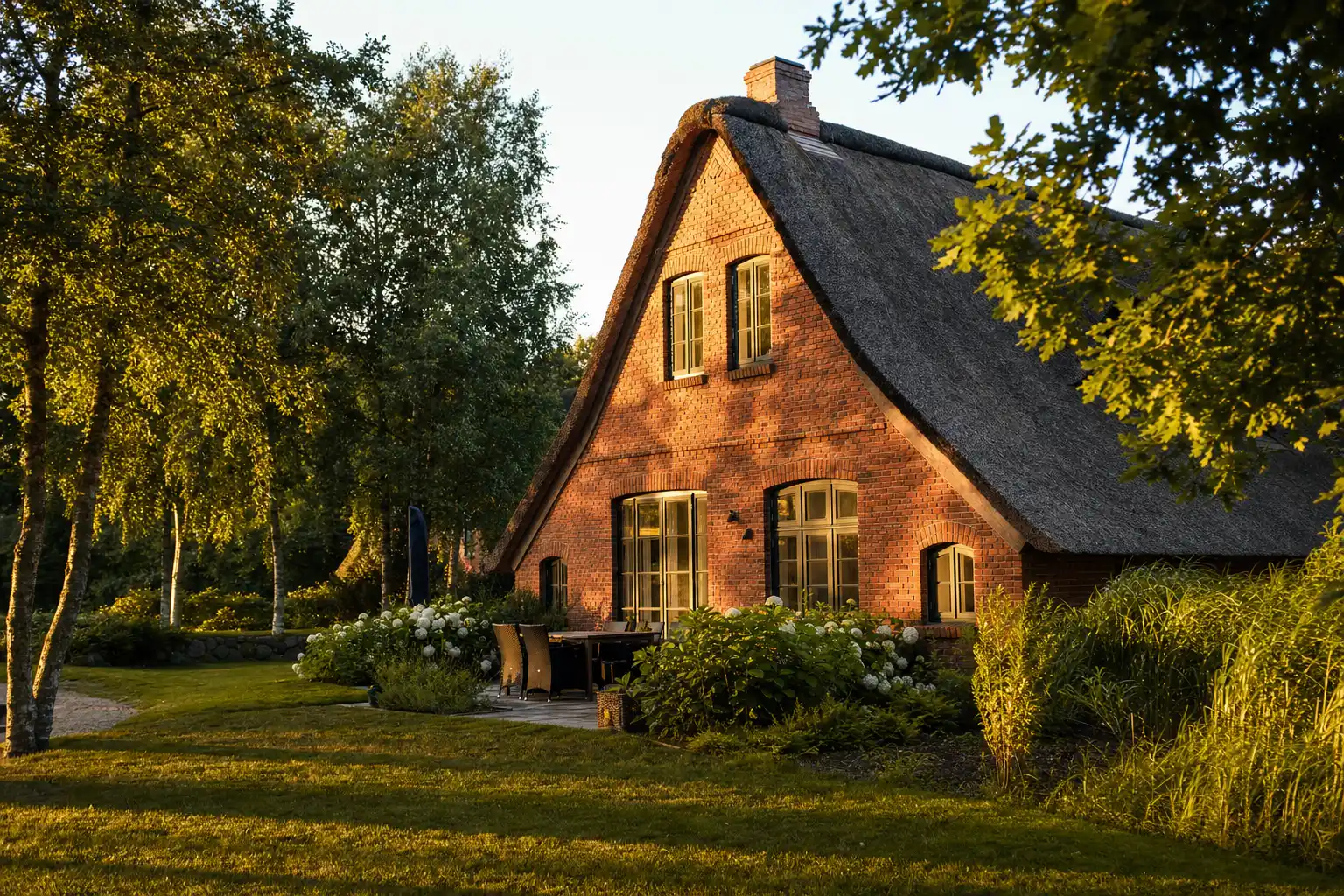 Reetgedecktes Bauernhaus in einem Ferienresort