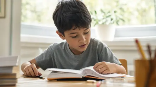 Kind ist neugierig in eine Lernaufgabe vertieft