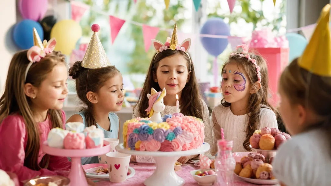 Festlich dekorierter Mottoparty-Tisch zum Kindergeburtstag