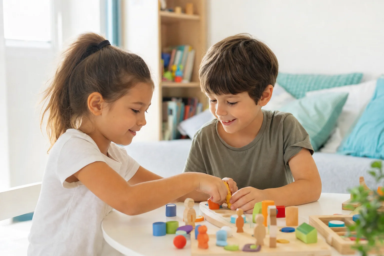 Zwei Kinder spielen friedlich zusammen