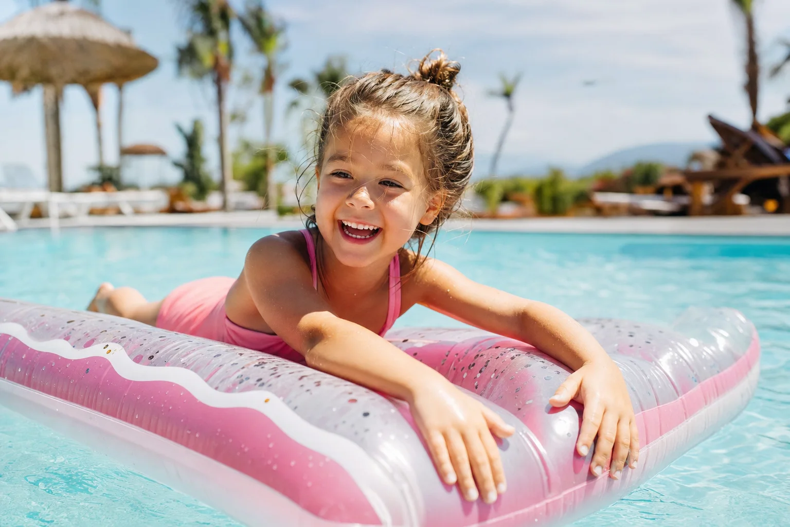 Kind spielt vergnügt und entspannt im Urlaub