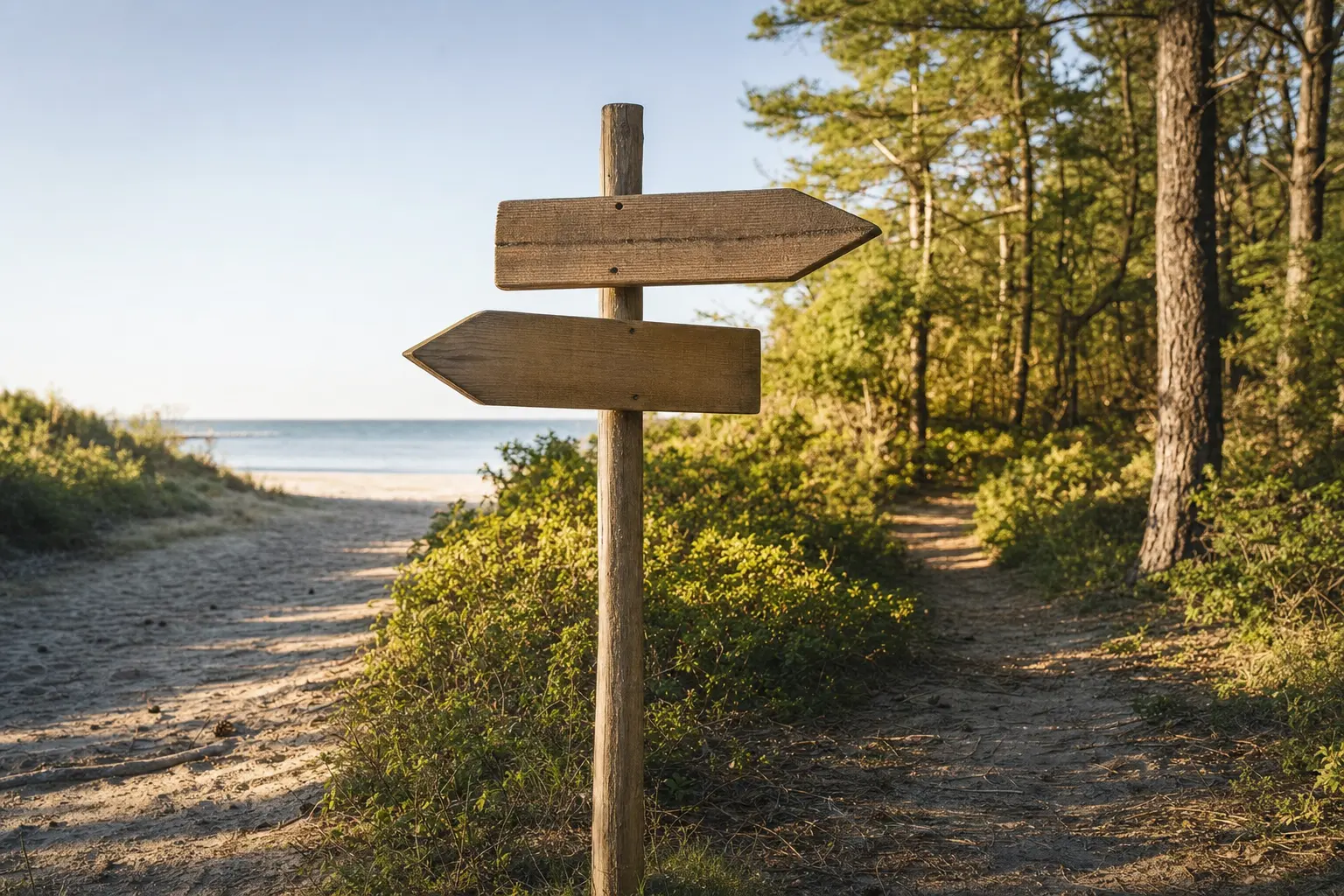 Wegweiser zum Strand und zum Wald