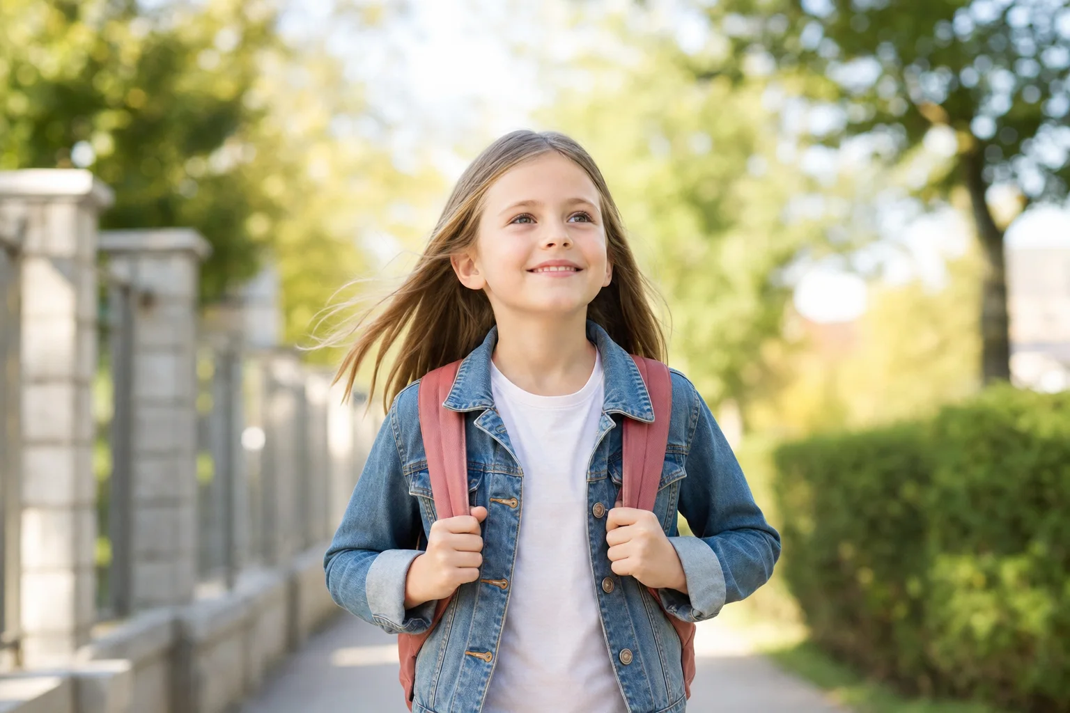 Gestärktes Schulkind auf dem Weg zur Schule