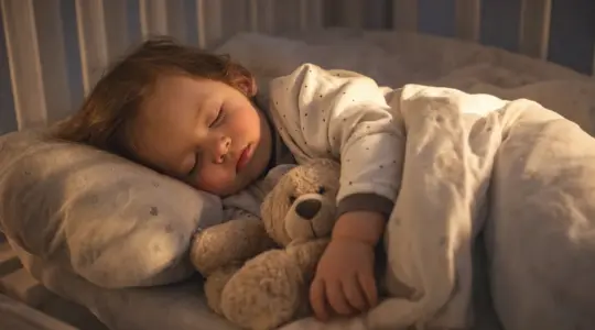 Kleinkind schläft friedlich in seinem Bett