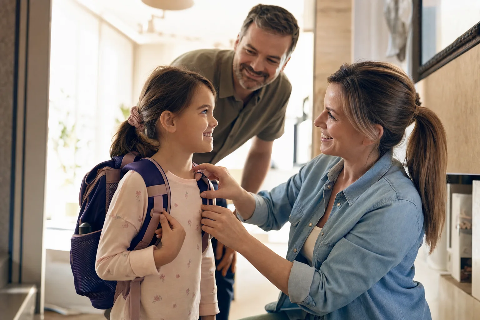 Familie macht sich entspannt für den großen Tag fertig