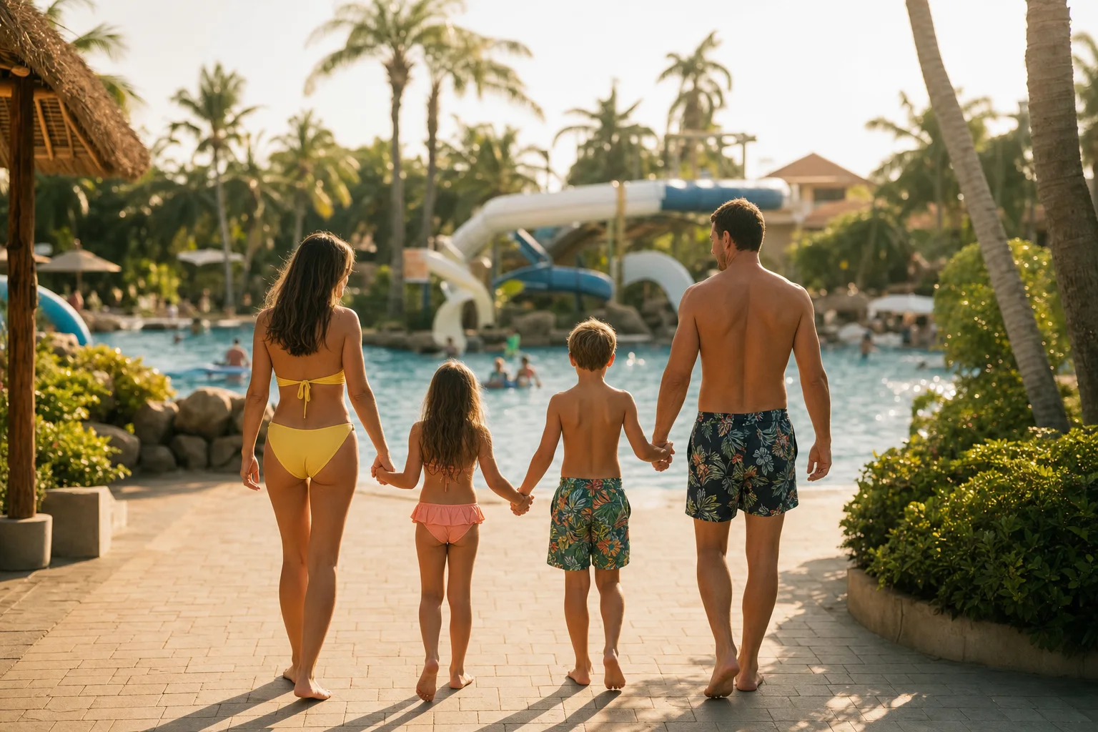 Familie am Pool eines Cluburlaub-Resorts