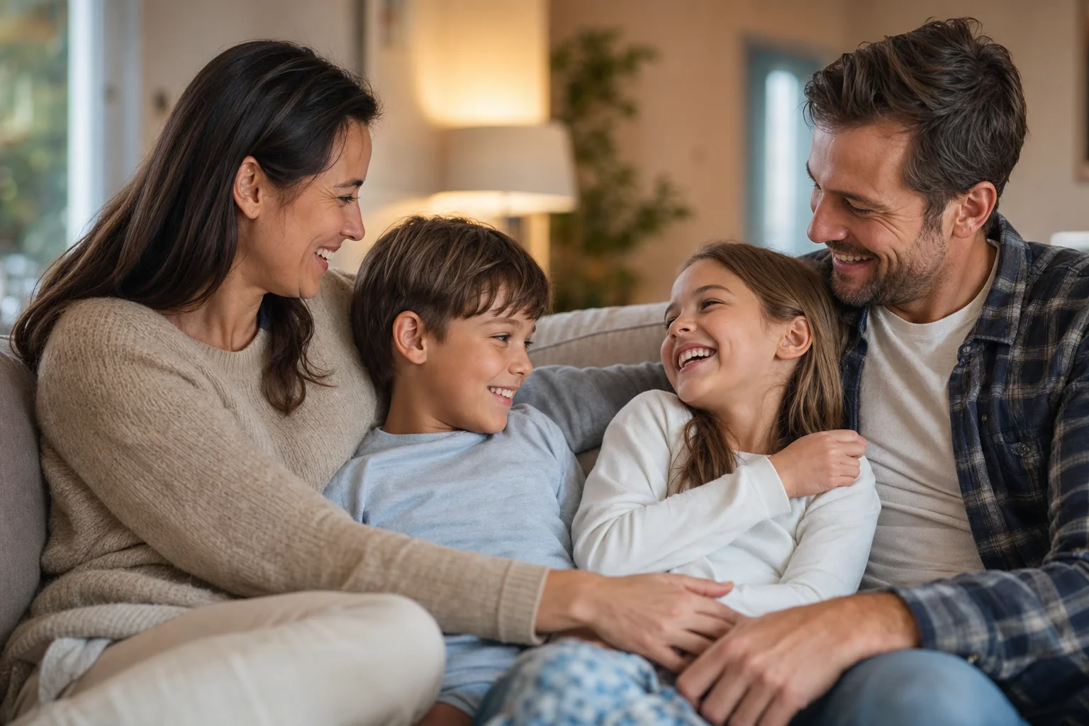 Familie genießt gemeinsam einen entspannten Abend