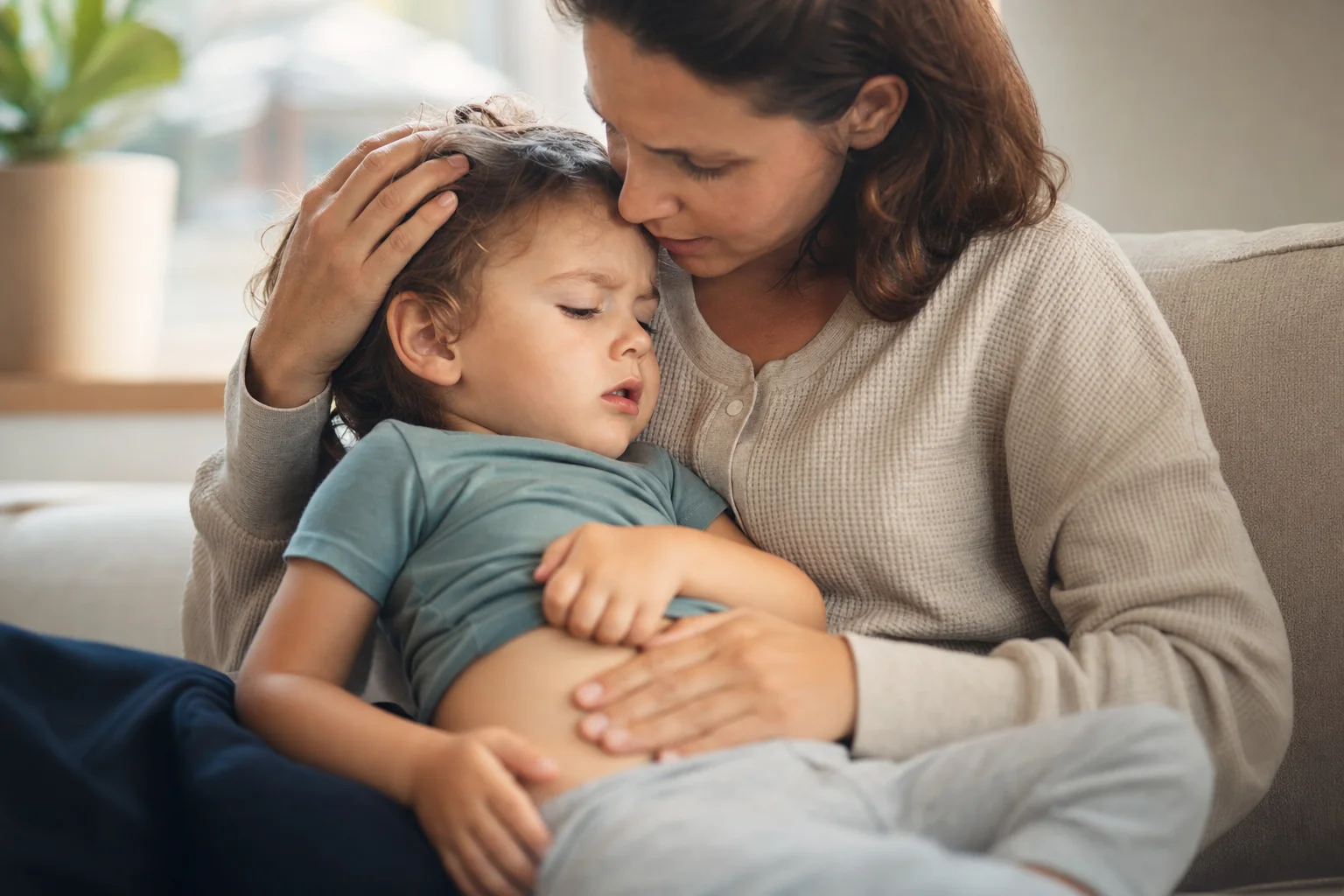 Aufgeblähter Bauch und Bauchschmerzen können Zeichen sein