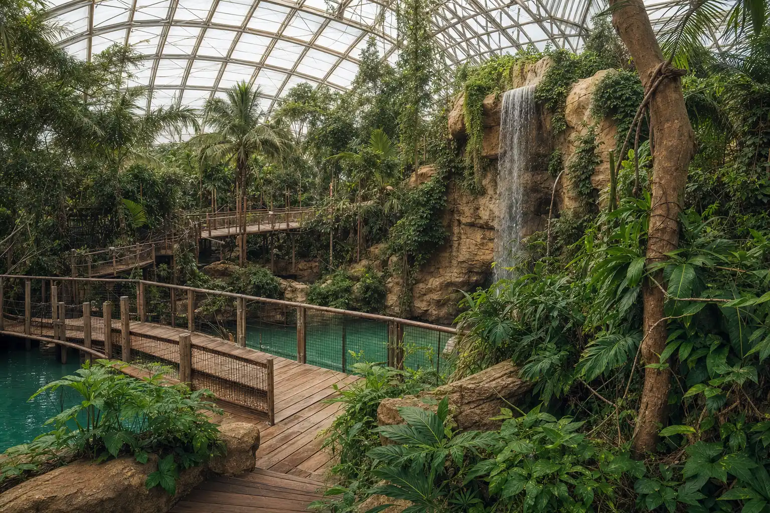 Tropische Zoo-Halle unter Glas